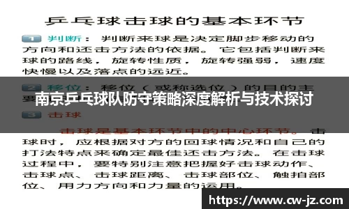 南京乒乓球队防守策略深度解析与技术探讨